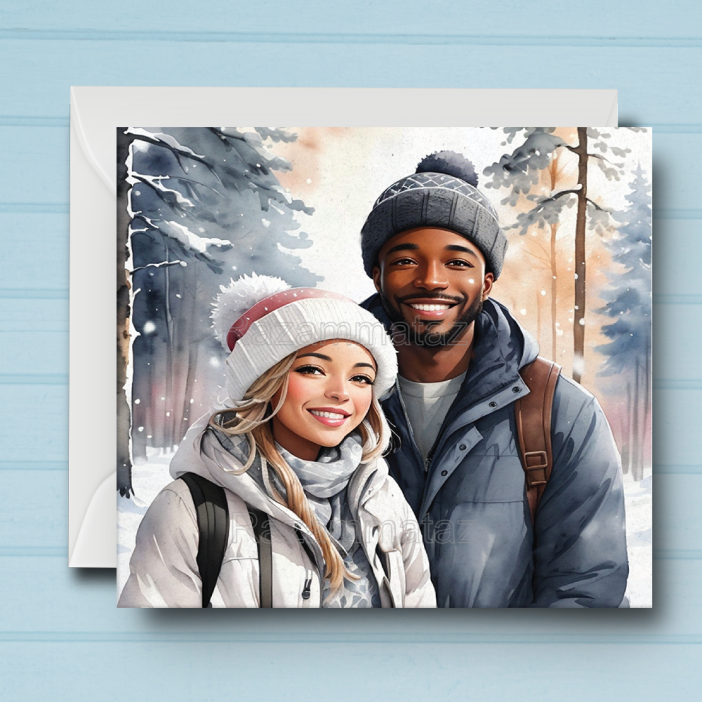 Interracial Couple F Christmas Card